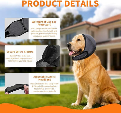 No Flap Ear Wraps for Dogs Dog Ear Muffs Noise Protection Cover Waterproof Snoods for Dogs Bathing Grooming Thunder Fireworks Doggie Hush Ear Covers French Bulldog Pointy Tight Fit Ears(M)