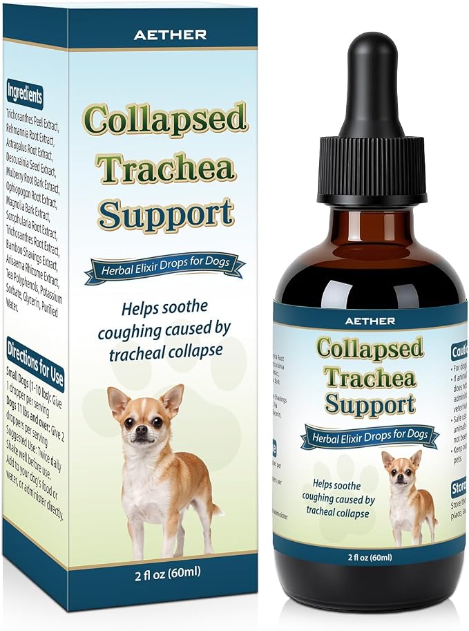 Collapsed Trachea Support for Dogs, Support Tracheal & Respiratory Health, Trachea Cough Elixir, Airway & Throat Comfort Drops for Small Breeds, Dogs Dry Hacking Cough Relief, Herbal Formula 2 fl oz
