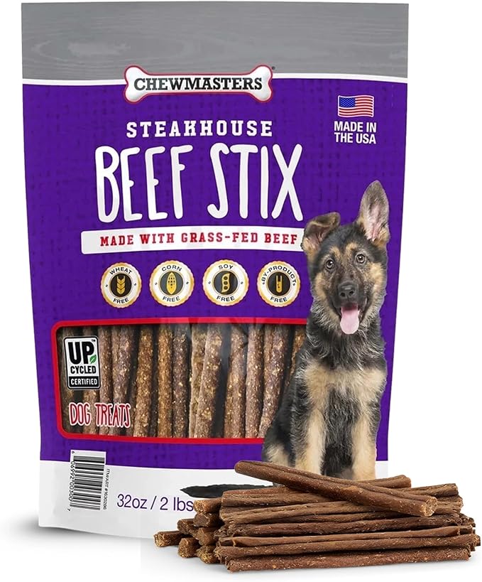 Chewmasters Beef Stix - Grass-Fed Beef Dog Treats, Soft Chewy Real Meat, Healthy Dog Treats for Training Rewards, Grain-Free, No Corn, Soy, and Additives, Made in USA, 2 lb