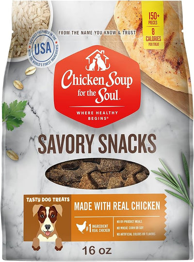 Chicken Soup for The Soul All Natural Premium Savory Snacks Soft & Chewy Dog Treats, Real Beef First Ingredient, No by-Products, Artificial Colors, Flavors or Preservatives, Chicken, 16oz
