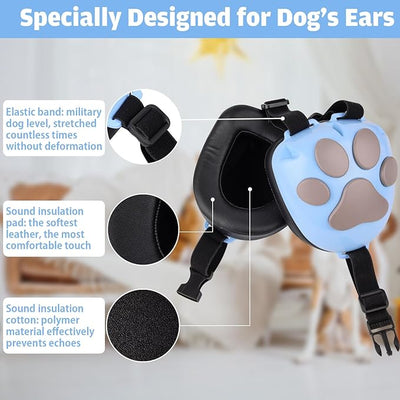 Upgraded Dog Ear Muffs for Noise Protection - 22dB NRR Noise Cancelling Headphones with Dog Paw Design, Calming Earmuffs for Thunder, Fireworks & Hunting (XS, Light Blue-Gray)