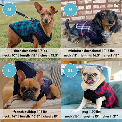 Gooby Fashion Vest Check Dog Jacket - Navy Check, X-Large - Warm Zip Up Dog Bomber Vest with Dual D Ring Leash Water Resistant for Small to Medium Dogs