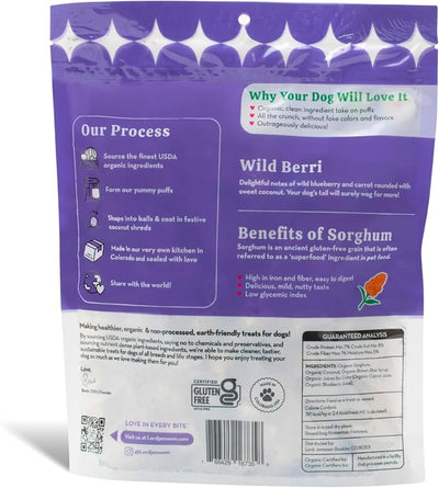 Lord Jameson Wild Berri | Light & Crunchy Love Puffs Collection | Organic Dog Treats, Blueberry Recipe, Gluten-Free, Preservative-Free, USDA Certified Organic. Made in USA