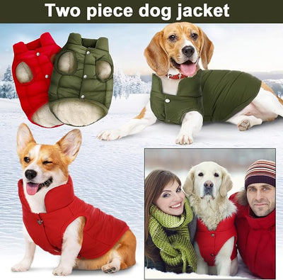 Syhood 2 Pieces Dog Jacket 2 Layers Fleece Lined Dog Jacket Warm Soft Windproof Small Pet Coat for Cold Winter Weather (L,Red,Green)
