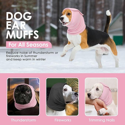 AOFITEE Dog Calming Hoodie, Anti-Slip Headband for Dog Hematoma, Adjustable Dog Ear Muffs Cover for Noise Anxiety, Dog No Shake Ear Wrap for Grooming, Fireworks, Thunderstorms, Drying, Pink L
