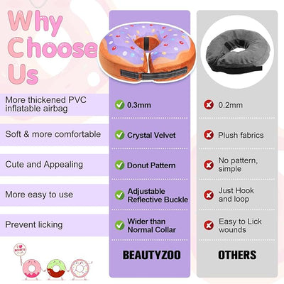 BEAUTYZOO Dog Cone Alternative After Surgery for Large Medium Small Dogs, Soft Inflatable Cone Collar for Dogs Cats, Dog Neck Donut E Collar Dog Recovery Collar to Stop Licking, Purple Donut, L