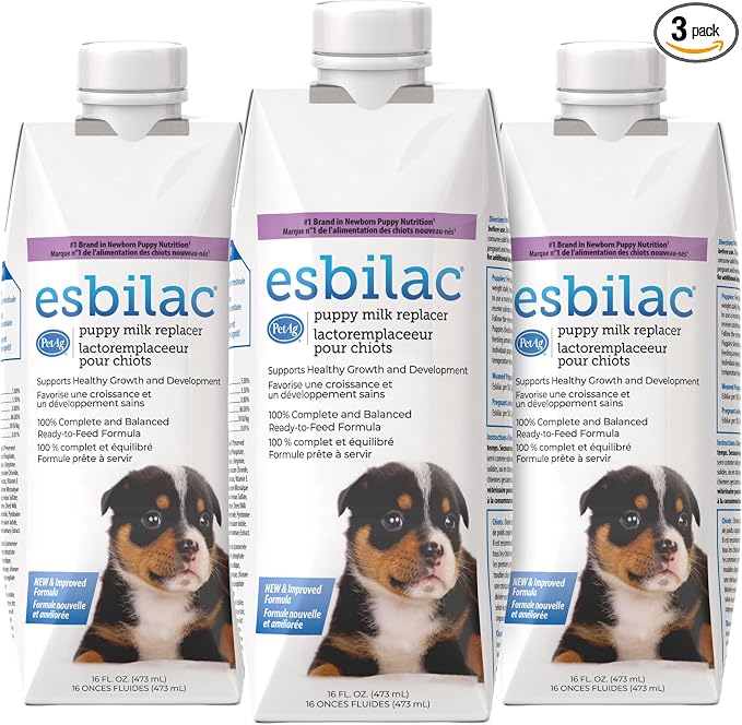PetAg Esbilac Puppy Milk Replacer Liquid - 16 oz, Pack of 3 - Resealable, Ready-to-Feed Formula with Vitamins for Newborn Puppies to 1 year- Easy to Digest - Storable & Portable