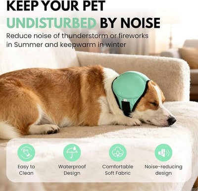Waterproof Dog Ear Covers No Flap Ear Wraps for Dogs Bath,Grooming & Drying,Noise Protection Ear Muffs Anxiety Relief,Adjustable Calming Hoodie Shower Cap for Hematoma(Mint Green,M)