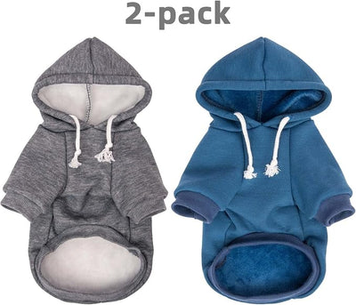 2-Pack Dog Hooded Sweaters & Jackets - Soft Dog Clothes Hoodie for Small/Medium/Large Dogs & Cats | All-Season Comfort & Fit, Stylish Pet Shirts Apparel & Accessories (Blue, Dark Grey, Small)