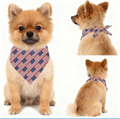 4th of July Dog Bandana, Patriotic American Flag Pet Triangle Scarf for BBQ Parade Party Outfit, Stripe Neckerchief for Small Medium Dogs, Puppy Gift