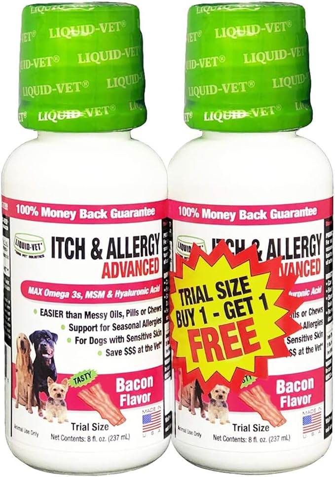 LIQUID-VET K9 Itch & Allergy Advanced Formula, Anti-Itch & Allergy Support with Omega-3s Fish Oil, MSM, Vitamin E, and Hyaluronic Acid - Dog Care Essentials for Dry, Sensitive Skin