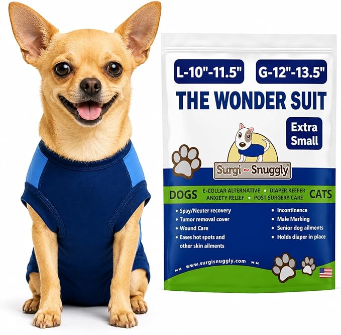 Surgi Snuggly Dog Surgery Recovery Suit - Dog Onesie for Post Surgery Recovery, Female Spay & Male Neuter, Surgical Suit for Dogs, E-Collar Cone Alternative, Double Blue - Extra Small - 10"-11.5" (EC)