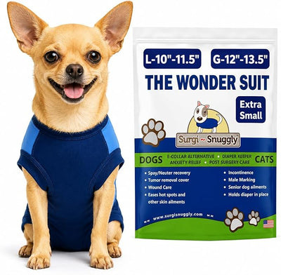 Surgi Snuggly Dog Surgery Recovery Suit - Dog Onesie for Post Surgery Recovery, Female Spay & Male Neuter, Surgical Suit for Dogs, E-Collar Cone Alternative, Double Blue - Extra Small - 10"-11.5" (EC)