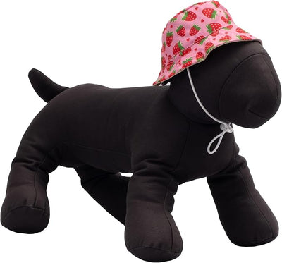 THE WORTHY DOG Strawberries Bucket Hat for Dogs – Lightweight Pet Sun Hat with Adjustable Chin Strap, Soft Brim & Bright Colors - Pink, Medium