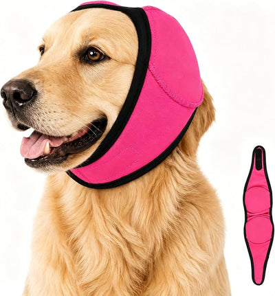 Quiet Ears for Dogs - Adjustable Ear Covers for Noise, No Shake Dog Head Wrap, Dog Calming Hood for Thunder, Lightning, Fireworks (Rose Red, Large)