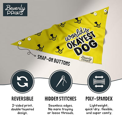 Funny Snap-On Dog Bandana for Small Medium Large Pets, Dogs Cats Adjustable Handkerchief Scarf for Girl & Boy, Cute Puppy Apparel & Accessories (World's Okayest Dog, X-Large)