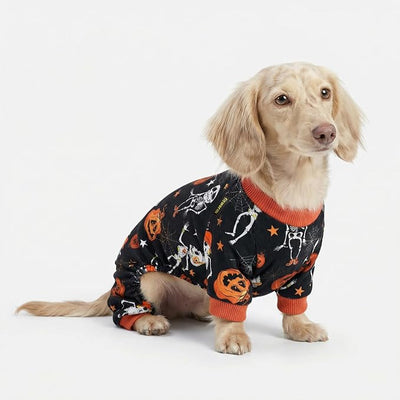 Fitwarm Halloween Skeleton Dog Costume Lightweight Velvet Pajamas Pet Clothes Doggie PJS Puppy Onesie Doggy Outfits Cat Jumpsuits Black XL
