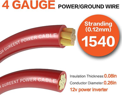 4 Gauge Wire(25ft Each - Red/Black) Copper Clad Aluminum CCA Automotive Wire with 50ft 1/2" Cable Sleeve - Ideal for Car Audio, Solar, Auto, RV, Marine Power & Ground Cables