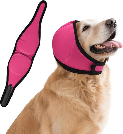 Dog Ear Covers for Bath, Dog Ear Muffs Noise Protection, Elastic Waterproof Ear Protector with Calming Hoodie Design for Fireworks, Vet Visits, Grooming (Rose, Large)