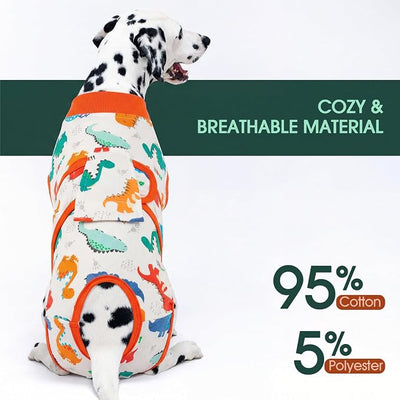 Kuoser Dog Surgery Recovery Suit, Soft Breathable Dog Recovery Suit for Female Spay Male Nueuter, Anti Licking Puppy Onesie Pet Surgical Suit for Dogs Abdominal Wounds Skin Disease, Dinosaur 2XL