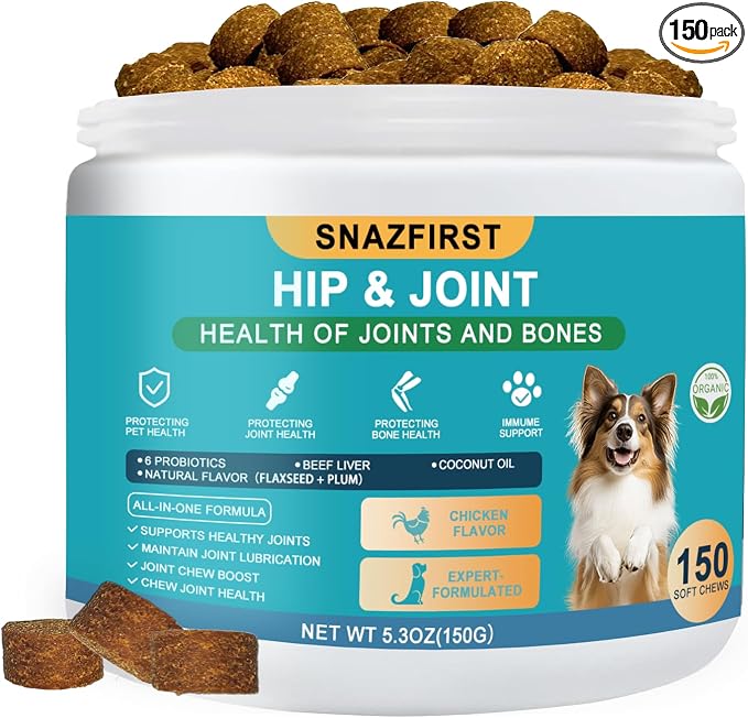 Hip and Joint Supplement for Dogs, glucosamine for Dogs Hip and Joint Supplement with Chondroitin, MSM, Omega 3 Chondroitin and Green Lipped Mussel, 150 Chews for All Senior Large Small Medium Breed