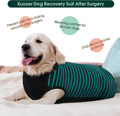 Kuoser Dog Recovery Suit with Anti Licking Rear Leg Sleeve, Green 2XL | Abdominal Dog Surgical Suit with Pants Cover Protect Wounds, Dogs Elbow Protector Soft Pet Surgery Onesie Cone Alternative