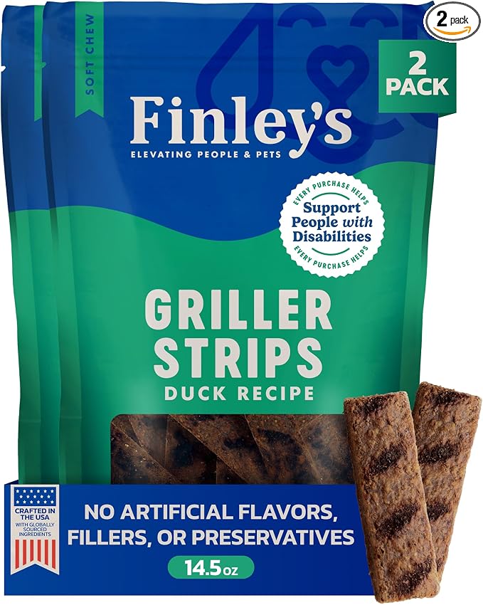 Finley's Duck Griller Strips for Dogs, Jerky-Style Dog Treats with Real Ingredients for All Breeds and Sizes, 14.5oz, 2 Pack