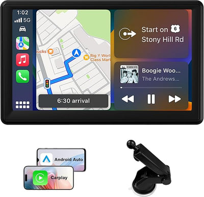Portable Wireless Carplay Car Radio, 7" HD Touchscreen with Carplay Android Auto with Mirror Link/Voice Control/Bluetooth/FM/GPS Navigation/AUX