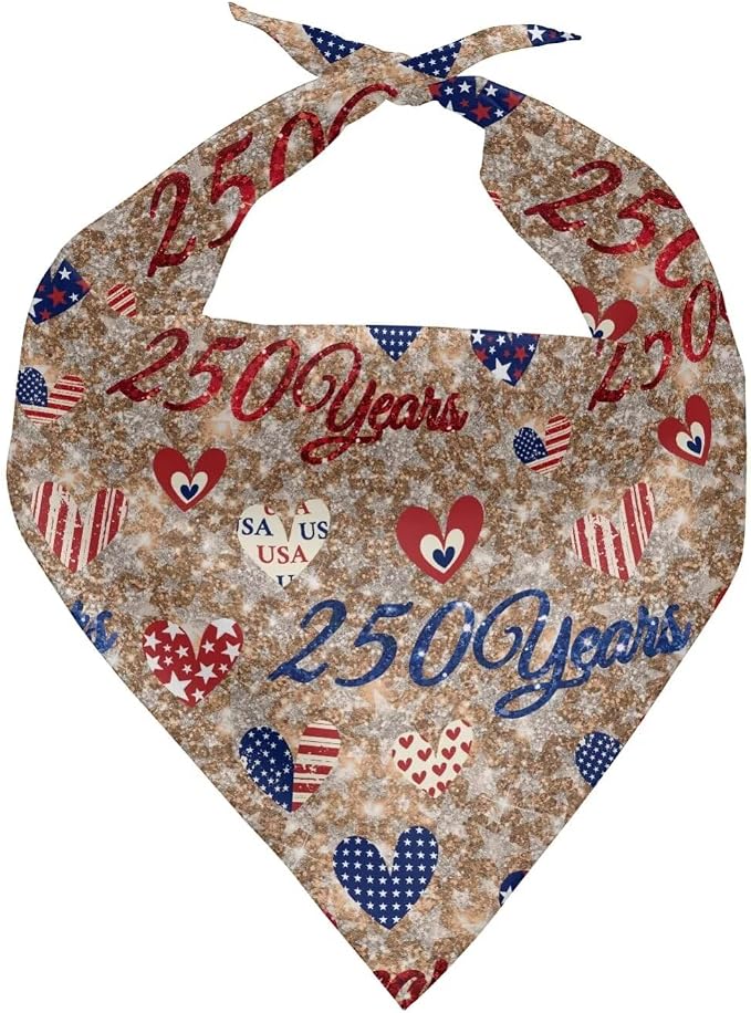 KEIAHUAN Patriotic Dog Bandanas 250th Anniversary Dogs Cats Triangle Bibs Pet Scarf Adjustable Washable Dogs Neckerchief for Dogs Medium