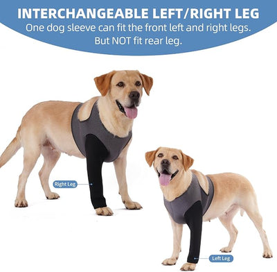Dog Recovery Sleeve, Dog Recovery Suit, Abrasion Resistant Sleeve Front Leg, Washable 2.5mm Thick and Breathable, Pet Wounds Prevent Licking, Bite (XLarge, Grey-Black)
