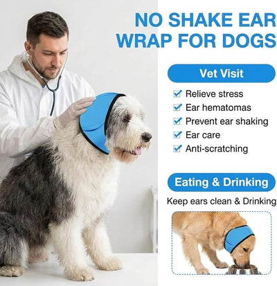 No Flap Ear Wraps for Dogs, Dog Ear Muffs Noise Protection & Anxiety Relief, Quiet Ears Cover Headband Waterproof Ear Protector for Fireworks Grooming Swimming Bathing, Blue S