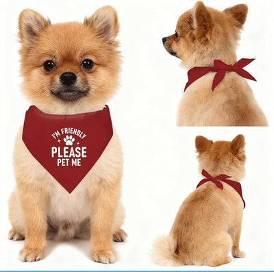 I'm Friendly Please Pet Me Dog Bandana, Red Pet Dog's Scarf Accessories, Dog's Bandana for Small Medium Dogs, Puppy Triangle Scarf for Boy and Girl, Gift to Dogs Lover