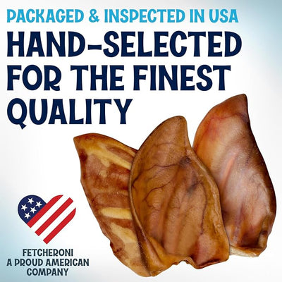 FETCHERONI Whole Pig Ears for Dogs Large - 200 Pack Long Lasting Dog Chews – One Ingredient Delicious All Natural Flavor – Easy to Digest Dog Treats for Large Dogs - Great for Teeth and Gums