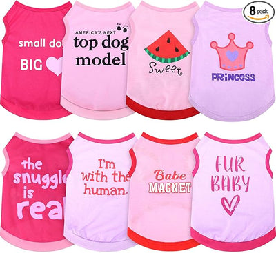 Reginary 8 Pieces Dog Shirts Girl Small Dog Clothes for Chihuahuas Yorkies Female Puppy Shirts Printed Pet Outfit Cute Breathable Soft Valentine's Day Doggie Cat Lovers Gift(Cute Pattern,Size S)
