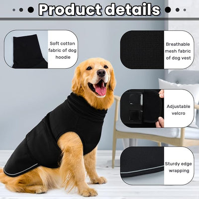 Dog Anxiety Vest with Hoodie,Breathable Dog Thunder Jacket for Thunderstorms,Fireworks,Vet Visits,Separation,Adjustable Calming Vest for Small Medium Large Dogs,Black,XL