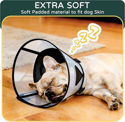 Soft Dog Cone Collar for Large Dogs, Mesh Windows Transparent E Collar for Dog, Anti-Bite Lick Wound Healing After Surgery Neuter Safety Practical Comfy Plastic Cone (Black, XXL)