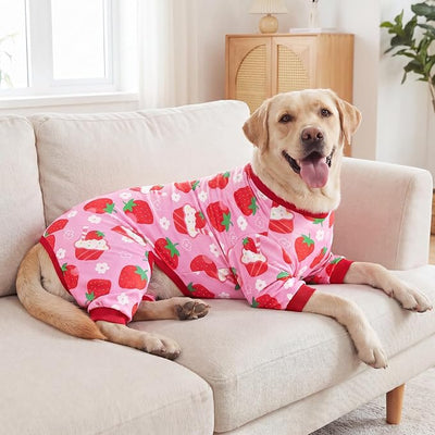 XPUDAC 4 Pieces Dog Pajamas Stretchy Dog Pjs Soft Cute Doggie Clothes for Medium Large Dogs Boy Girl Cats Pet Outfits, 5X-Large