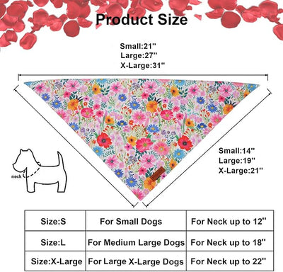 PTDECOR Spring Floral Dog Bandana, Flower Leaves Dog Scarf, Premium Durable Fabric, Adjustable Flower Bandanas for Extra Large Dogs (X-Large)