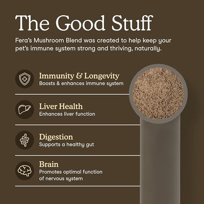 Fera Pets Mushroom Supplement for Dogs & Cats with Turkey Tail - USDA Organic - Cognitive and Immune Support - Enhances Liver Function - Supports a Healthy Gut - Powder - 120 Scoops