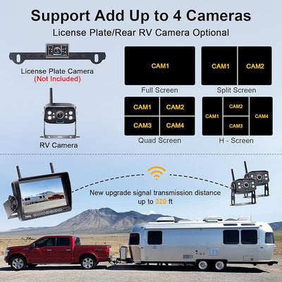 RV Backup Camera Wireless Recording 2 Cameras - Plug and Play Pre-Wired for Furrion System Night Vision 4 Channels HD 1080P 7'' Touch Key Monitor Rear View Camera for Trailer/Trucks/Camper Yakry Y28