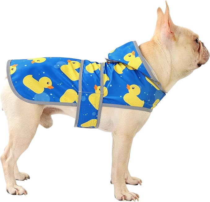 Dog Raincoat for Medium Dogs Waterproof Jacket Hooded Rain Coats with Reflective Strips Leash Hole & Poncho Adjustable Fit (ShinyDuck,M)