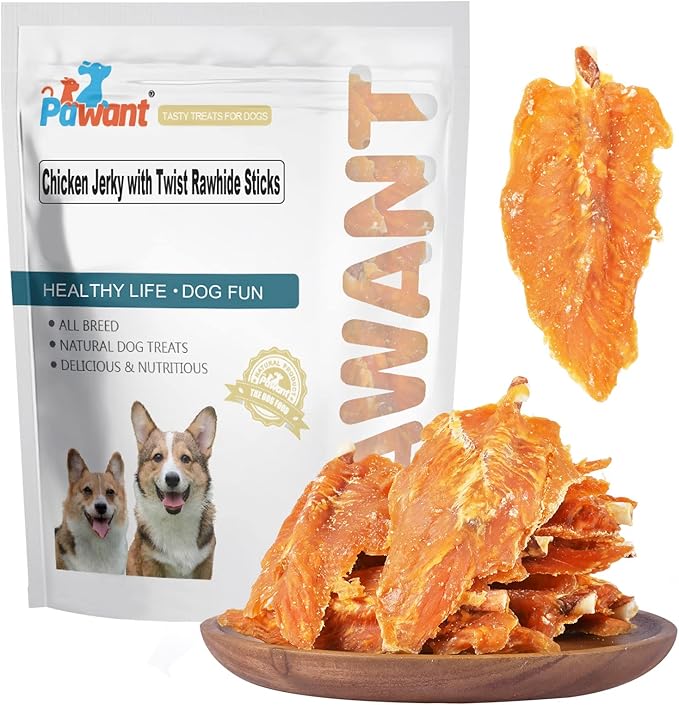 Chicken Jerky Twist Rawhide Dog Treats Sticks 16oz | 74.8% real poultry breast; 66% high protein; 2% ultra low fat; mechanical plaque removal; long lasting daily chew