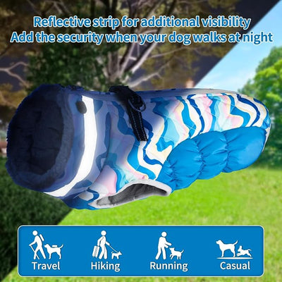 CuteBone Blue Dog Winter Coat with Harness, Reflective Warm Jacket for Medium Large Dogs, Snowsuit with Zipper