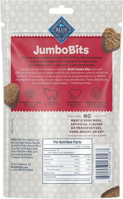 Blue Buffalo Jumbo Bits, Soft & Chewy Anytime Treats, Beef Recipe, Natural Dog Treats Mineral Enhanced for Flavor, 4 oz. Bag