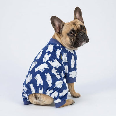 Fitwarm Polar Bear Dog Pajamas, Dog Clothes for Small Dogs Girl Boy, Pet Onesie with Feet, Cat Outfit, Lightweight Velvet, Royal Blue, White, XXL