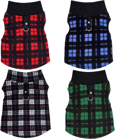 Rbenxia 4 Pieces Buffalo Plaid Dog Sweaters with Leash Ring Soft Fleece Vest Dog Pullover Warm Jacket Pet Dog Clothes Winter Dogs Outfits for Small Puppy Cat Pets (XX-Large)
