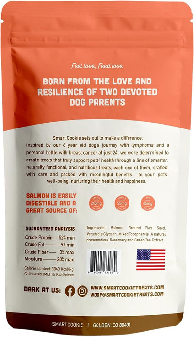 Smart Cookie Salmon Jerky Dog Treats - DHA, Omega Strips for Dogs & Puppies with Allergies, Sensitive Stomachs with Wild Caught Alaskan Salmon- Dehydrated, Grain Free, Made in USA - 3oz Bag, Pack of 3
