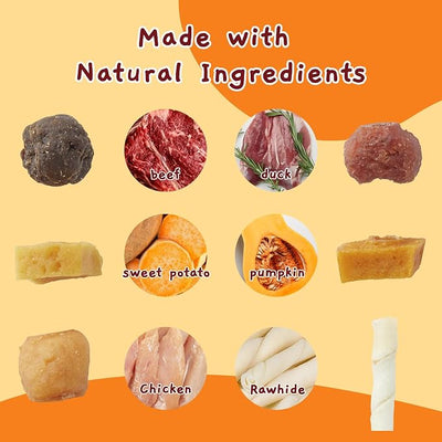 Jungle Calling Dog Treats, Multi-Flavor Kabob Dog Snacks, Edible Dog Kabobs, Made with Chicken, Duck, Beef, Sweet Potato and Pumpkin, Rawhide Sticks for Dogs