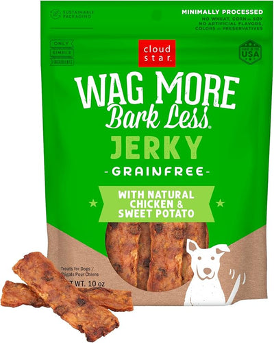Cloud Star Wag More Bark Less Chicken & Sweet Potato Recipe Grain-Free Jerky Dog Treats 10 Ounce Bag, Model: 693804191113