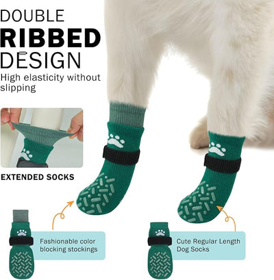 SCENEREAL Anti Slip Dog Socks to Prevent Licking Paws, Dog Shoes for Hot/Cold Pavement, Paw Protector Traction Control on Hardwood Floor, Dog Shoes Booties for Puppy Small Medium Large Senior Dogs